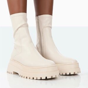 Public Desire Rusty Bone Pu Chunky Sole Sock Ankle Boots